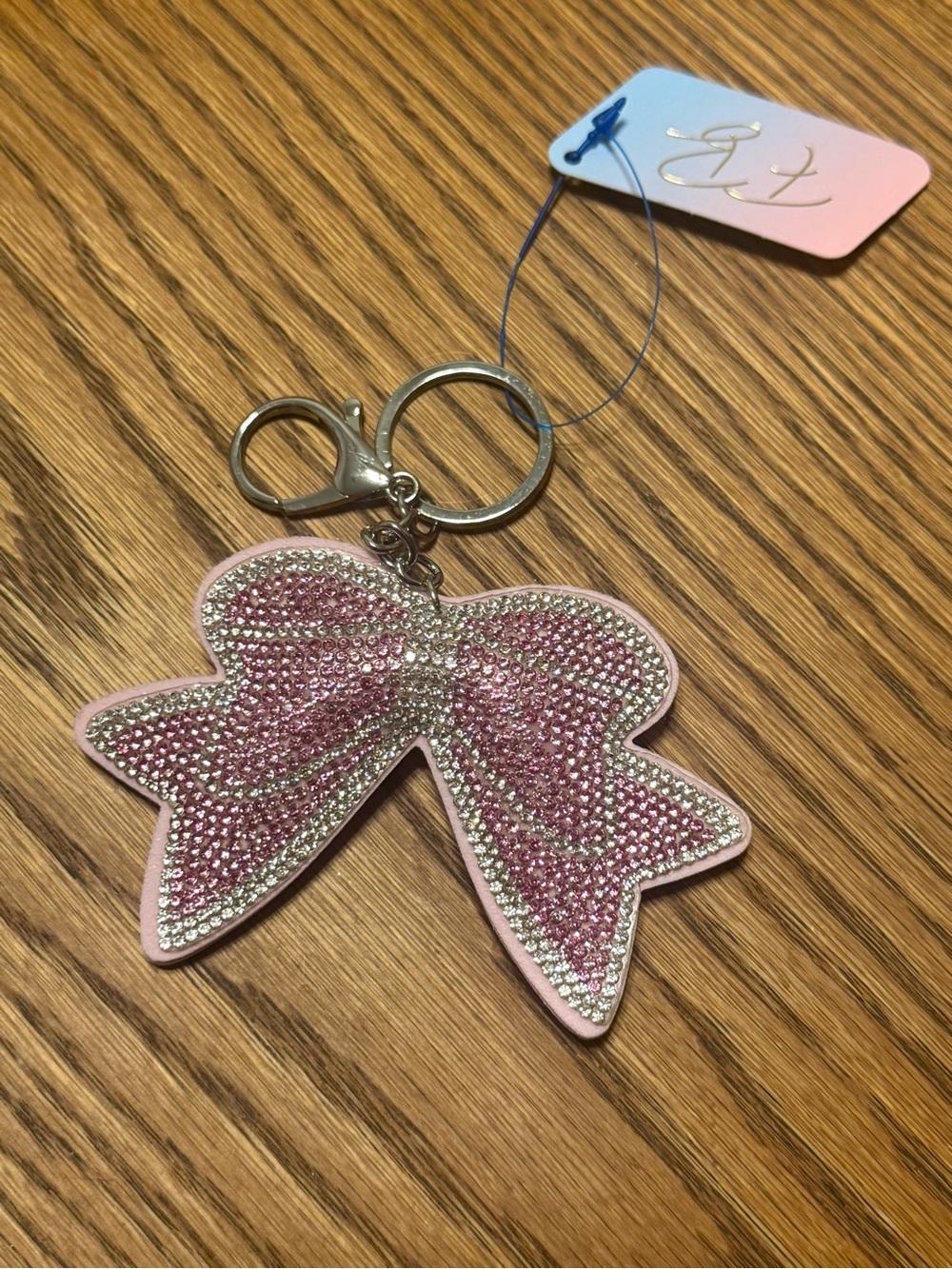 Pink Rhinestone Bow Bag Charm Keychain Sparkly Coquette Purse Accessory NWT